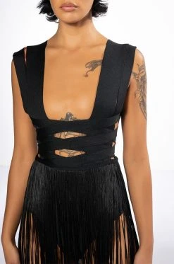 FESTIVAL FRINGE MAXI DRESS -AKIRA Shop festival fringe maxi dress black 5 5