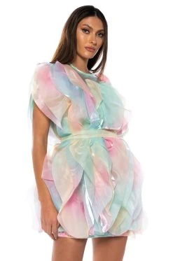 FLOAT LIKE A BUTTERFLY MINI FASHION DRESS IN BLUE MULTI -AKIRA Shop float like a butterfly mini fashion dress in blue multi blue multi 2 2 c1