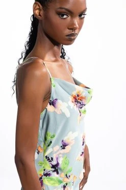 FLORAL PICTURE OF CLASS SATIN SLIP DRESS -AKIRA Shop floral picture of class satin slip dress light green 5 5