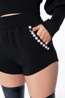 GEMINI PEARL DETAIL SCUBA BOOTY SHORT -AKIRA Shop gemini pearl detail scuba booty short black 7 7