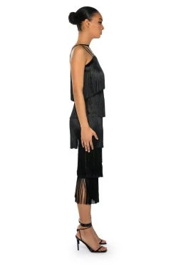 GIGGLE WATERS MAXI FRINGE LAYERED DRESS -AKIRA Shop giggle waters maxi fringe layered dress black 3 3