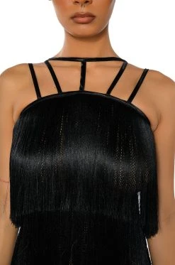 GIGGLE WATERS MAXI FRINGE LAYERED DRESS -AKIRA Shop giggle waters maxi fringe layered dress black 5 5