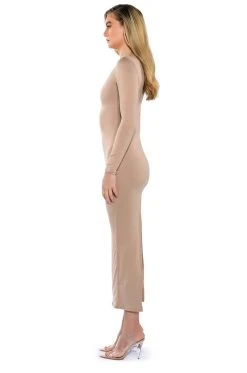 GOOD AS GOLD DOUBLE LAYER MAXI DRESS -AKIRA Shop good as gold double layer maxi dress camel 4 4