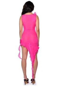 HAILEY SLEEVELESS ASYMMETRICAL RUFFLE MESH MIDI DRESS -AKIRA Shop hailey sleeveless asymmetrical ruffle mesh midi dress pink 6 6