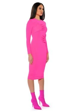 HOLD ON BODYCON LONG SLEEVE MIDI DRESS -AKIRA Shop hold on bodycon long sleeve midi dress fuchsia 2 2