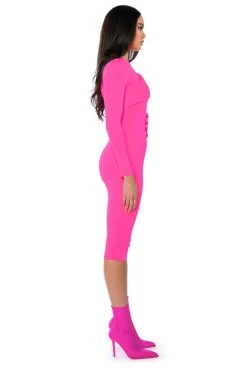 HOLD ON BODYCON LONG SLEEVE MIDI DRESS -AKIRA Shop hold on bodycon long sleeve midi dress fuchsia 3 3