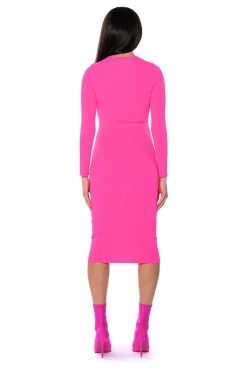 HOLD ON BODYCON LONG SLEEVE MIDI DRESS -AKIRA Shop hold on bodycon long sleeve midi dress fuchsia 4 4
