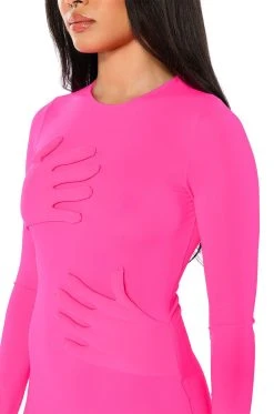HOLD ON BODYCON LONG SLEEVE MIDI DRESS -AKIRA Shop hold on bodycon long sleeve midi dress fuchsia 5 5
