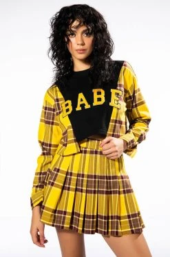 HOMECOMING BABE PLEATED MINI SKIRT 14 HOMECOMING BABE PLEATED MINI SKIRT -AKIRA Shop homecoming babe pleated mini skirt yellow multi 3 3