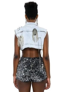 HOUDINI EMBELLISHED DENIM VEST 24 HOUDINI EMBELLISHED DENIM VEST -AKIRA Shop houdini embellished denim vest light blue denim 11 11 c1