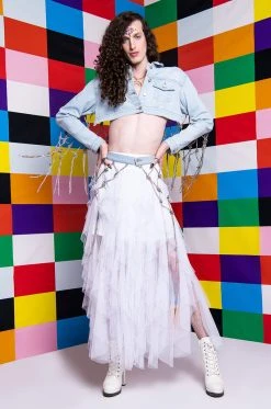 I AM ME CLYDE RAINBOW RHINESTONE CORD DENIM BELT 20 I AM ME CLYDE RAINBOW RHINESTONE CORD DENIM BELT -AKIRA Shop i am me clyde rainbow rhinestone cord denim belt medium blue denim 5 5