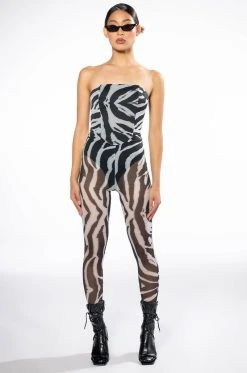 I LOVE IT ZEBRA FITTED MESH JUMPSUIT -AKIRA Shop i love it zebra fitted mesh jumpsuit black white 4 4