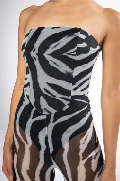 I LOVE IT ZEBRA FITTED MESH JUMPSUIT -AKIRA Shop i love it zebra fitted mesh jumpsuit black white 7 7