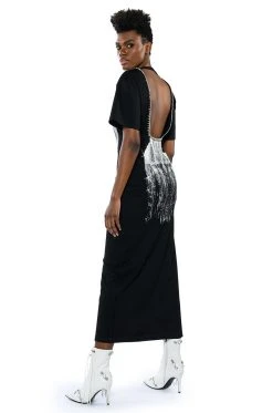ILLUSIONS EMBELLISHED SPIKE DETAIL GRAPHIC MAXI DRESS -AKIRA Shop illusions embellished spike detail graphic maxi dress black 4 4