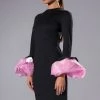 IN BLOOM EXAGGERATED CUFF LONG SLEEVE MIDI DRESS -AKIRA Shop in bloom exaggerated cuff long sleeve midi dress black pink 1 1