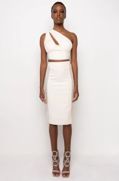 IN MY BAG MESH DETAIL BANDAGE MIDI SKIRT -AKIRA Shop in my bag mesh detail bandage midi skirt ivory 7 7