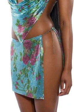 IN THE MOMENT FLORAL CHAINMAIL SKIRT 19 IN THE MOMENT FLORAL CHAINMAIL SKIRT -AKIRA Shop in the moment floral chainmail skirt blue multi 5 5