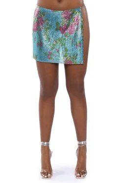 IN THE MOMENT FLORAL CHAINMAIL SKIRT 23 IN THE MOMENT FLORAL CHAINMAIL SKIRT -AKIRA Shop in the moment floral chainmail skirt blue multi 9 9