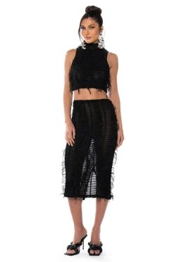 ITS A WRAP MACRAME MESH BODYCON MIDI SKIRT -AKIRA Shop its a wrap macrame mesh bodycon midi skirt black 3 3