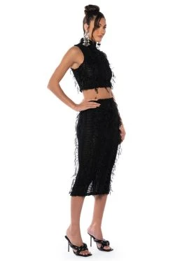 ITS A WRAP MACRAME MESH BODYCON MIDI SKIRT -AKIRA Shop its a wrap macrame mesh bodycon midi skirt black 4 4