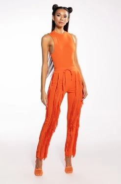 JOSEFINA FRINGE DETAIL JOGGERS -AKIRA Shop josefina fringe detail joggers orange 7 7