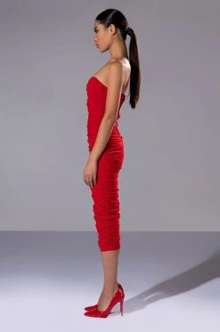 LIKE I SAID STRAPLESS MIDI MESH DRESS -AKIRA Shop like i said strapless midi mesh dress red 3 3
