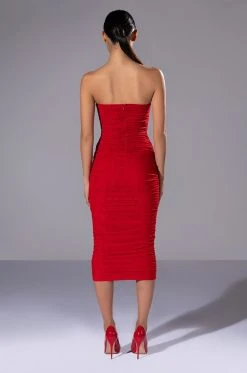 LIKE I SAID STRAPLESS MIDI MESH DRESS -AKIRA Shop like i said strapless midi mesh dress red 4 4