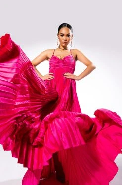 LILY PLEATED SATIN MAXI DRESS