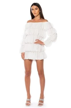 LOLA OFF THE SHOULDER MINI DRESS -AKIRA Shop lola off the shoulder mini dress white 2 2