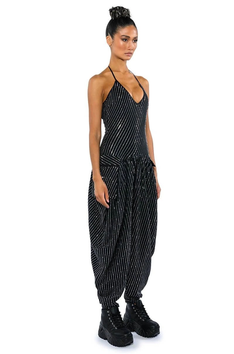 LONDON RHINESTONE STRIPE RELAXED FIT HALTER NECK JUMPSUIT 5 LONDON RHINESTONE STRIPE RELAXED FIT HALTER NECK JUMPSUIT - Image 4