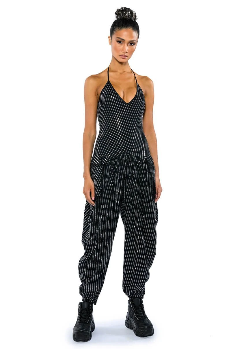 LONDON RHINESTONE STRIPE RELAXED FIT HALTER NECK JUMPSUIT 6 LONDON RHINESTONE STRIPE RELAXED FIT HALTER NECK JUMPSUIT - Image 5