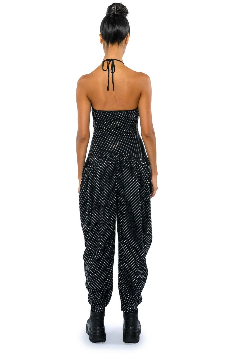 LONDON RHINESTONE STRIPE RELAXED FIT HALTER NECK JUMPSUIT 9 LONDON RHINESTONE STRIPE RELAXED FIT HALTER NECK JUMPSUIT - Image 8