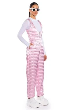 LUSH QUILTED SATIN SLEEVELESS JUMPSUIT -AKIRA Shop lush quilted satin sleeveless jumpsuit pink 2 2