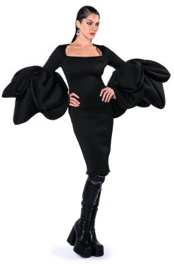 MADDI EXTREME SLEEVE SCUBA MIDI DRESS -AKIRA Shop maddi extreme sleeve scuba midi dress black 7 7