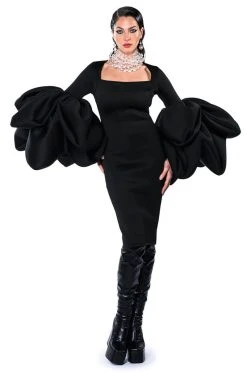 MADDI EXTREME SLEEVE SCUBA MIDI DRESS -AKIRA Shop maddi extreme sleeve scuba midi dress black 8 8