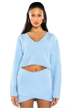MADE YOU LOOK KNIT MINI SKIRT -AKIRA Shop made you look knit mini skirt light blue 4 4