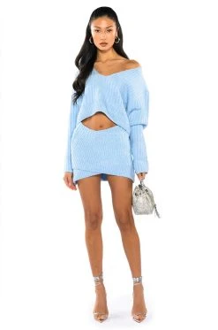 MADE YOU LOOK KNIT MINI SKIRT -AKIRA Shop made you look knit mini skirt light blue 5 5