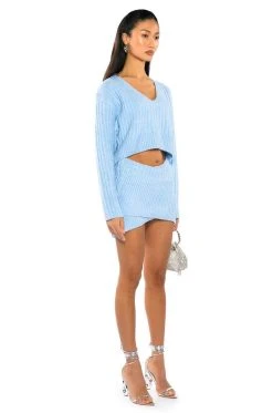MADE YOU LOOK KNIT MINI SKIRT -AKIRA Shop made you look knit mini skirt light blue 6 6