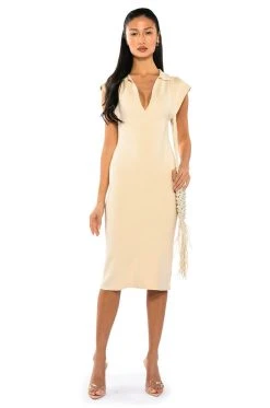 MIDNIGHT CITY KNIT MIDI DRESS IN CREAM