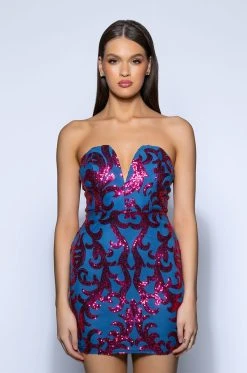 MIDNIGHT SPECIAL SEQUIN DETAILED MINI DRESS -AKIRA Shop midnight special sequin detailed mini dress blue 3 3
