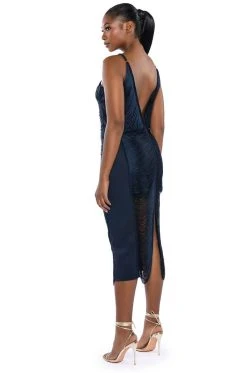 NADINE LOW BACK FRINGE MIDI DRESS -AKIRA Shop nadine low back fringe midi dress navy 3 3 c1