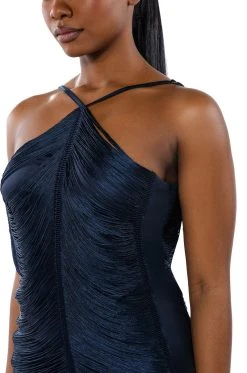 NADINE LOW BACK FRINGE MIDI DRESS -AKIRA Shop nadine low back fringe midi dress navy 6 6 c1