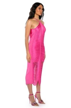 NADINE LOW BACK FRINGE MIDI DRESS -AKIRA Shop nadine low back fringe midi dress pink 2 2