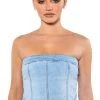 NOT YOUR AVERAGE GIRL DENIM STRAPLESS TOP -AKIRA Shop not your average girl denim strapless top light blue 1 1