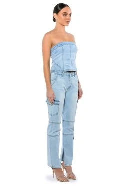 NOT YOUR AVERAGE GIRL DENIM STRAPLESS TOP 11 NOT YOUR AVERAGE GIRL DENIM STRAPLESS TOP -AKIRA Shop not your average girl denim strapless top light blue 3 3