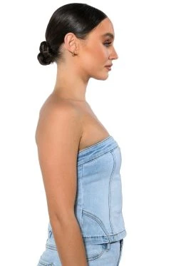 NOT YOUR AVERAGE GIRL DENIM STRAPLESS TOP 13 NOT YOUR AVERAGE GIRL DENIM STRAPLESS TOP -AKIRA Shop not your average girl denim strapless top light blue 5 5