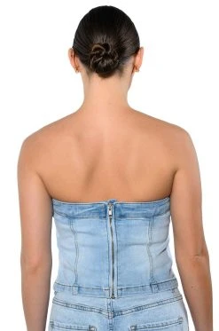 NOT YOUR AVERAGE GIRL DENIM STRAPLESS TOP 14 NOT YOUR AVERAGE GIRL DENIM STRAPLESS TOP -AKIRA Shop not your average girl denim strapless top light blue 6 6