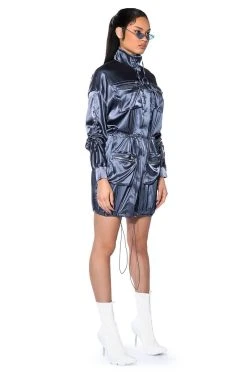 ON THE ROAD SATIN UTILITY MINI DRESS -AKIRA Shop on the road satin utility mini dress charcoal grey 4 4