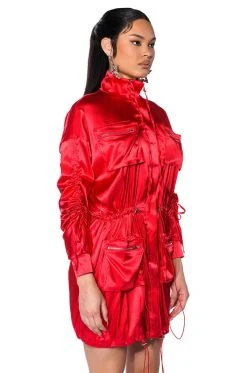 AKIRA Shop -AKIRA Shop on the road satin utility mini dress red 2 2