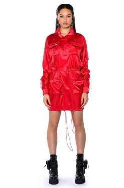 ON THE ROAD SATIN UTILITY MINI DRESS -AKIRA Shop on the road satin utility mini dress red 3 3